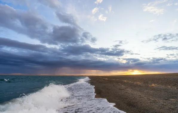 Картинка волны, пена, горизонт, берег моря, Нигматуллин Руслан