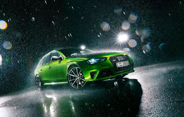 Картинка Audi, Light, Green, Rain, RS4, Avant, Jawa