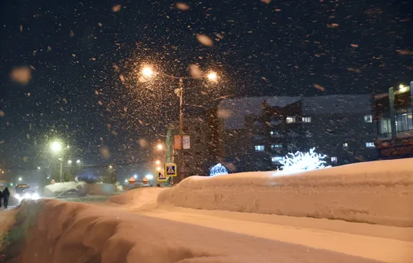 Вечер, Город, City, Evening, Snowfall, Зимний Вечер, Winter Evening, Снегопада