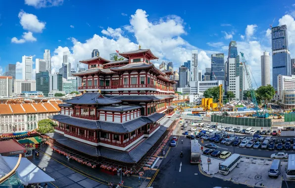 Картинка город, здание, Сингапур, Singapore, японские мотивы