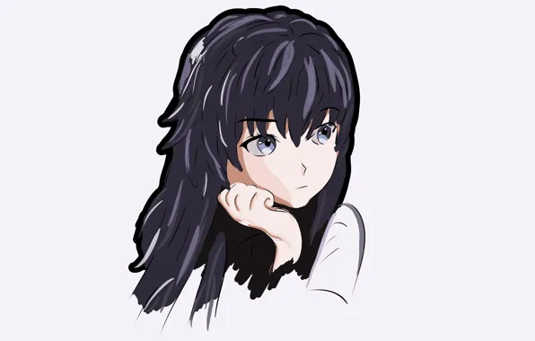 Взгляд, волосы, аниме, прическа, белый фон, голубые глаза, anime, blue eyes