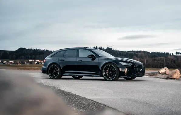 Картинка Audi, чёрный, вид сбоку, ABT, универсал, RS 6, 2020, 2019
