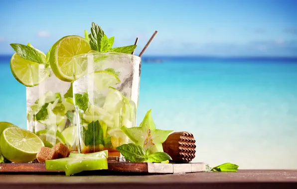 Море, пляж, лайм, напиток, beach, sea, drink, lime