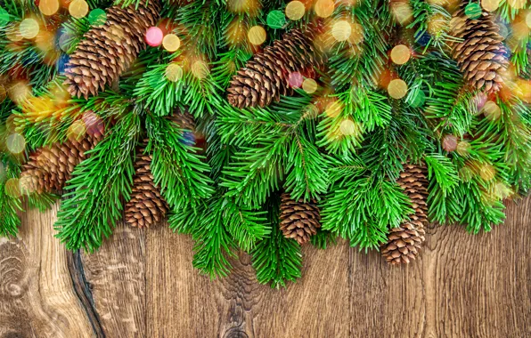 Украшения, елка, Новый Год, Рождество, Christmas, шишки, wood, decoration