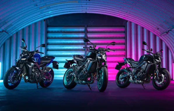 Yamaha Trio Bikes Sport Bike Neon Lights Yamaha Mt Naked Bikes