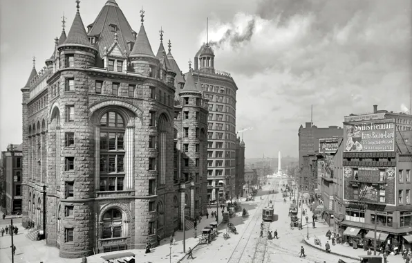 Ретро, дома, США, обелиск, Буффало, 1909-й год