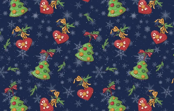 Фон, сердце, Рождество, Новый год, christmas, background, pattern, елочка