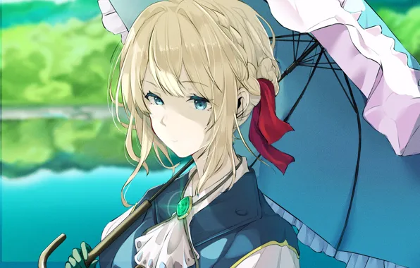 Девушка, цветы, природа, зонт, Violet Evergarden