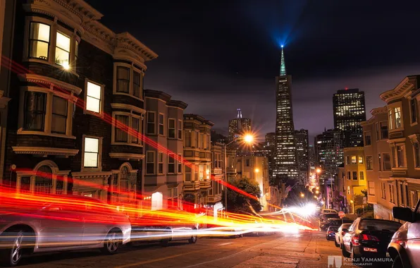 Картинка огни, улица, выдержка, Сан-Франциско, photographer, Kenji Yamamura