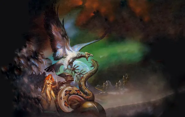 Змея, Red Sonja, Рыжая Соня, Борис Вальехо, Boris Vallejo, Белый орёл, Бронебикини