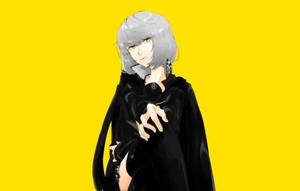 Взгляд, игра, аниме, арт, Persona 4, жёлтый фон, Персона