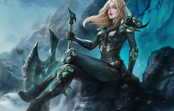 Девушка, Игра, Блондинка, Доспехи, WOW, Blizzard, Death Knight, Art