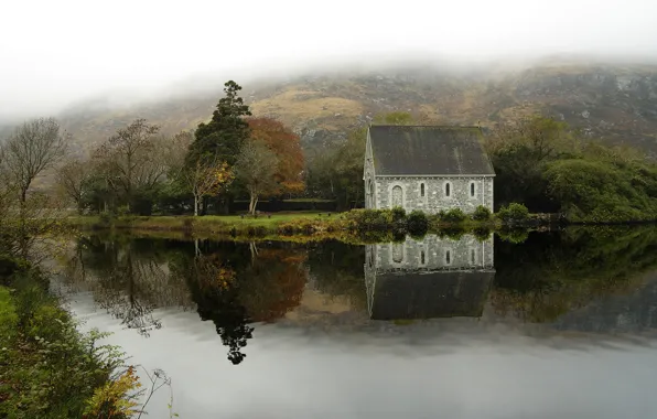 Картинка дом, река, спокойствие, Ирландия