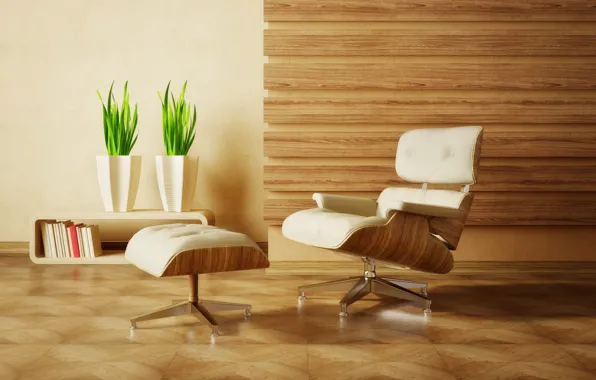 Картинка дизайн, зеленый, стиль, комната, интерьер, растения, кресло, квартира