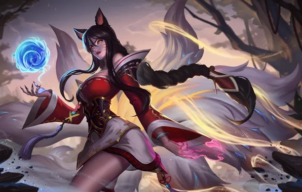 Картинка девушка, маг, волшебница, League of Legends, LoL, Ahri, Лига Легенд, Ари