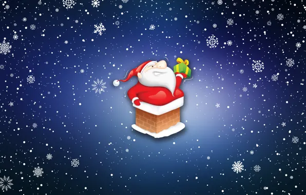 Картинка Минимализм, Снег, Рождество, Снежинки, Фон, Новый год, Праздник, Санта Клаус