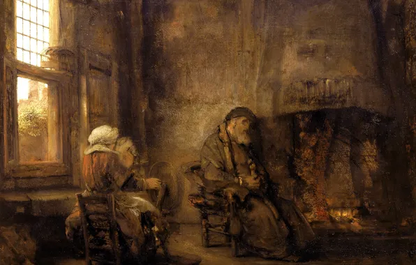 Картинка картина, жанровая, Рембрандт ван Рейн, Товия и Его Жена