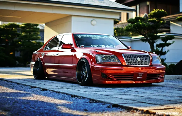 Машина, красный, тюнинг, toyota, crown, кроун