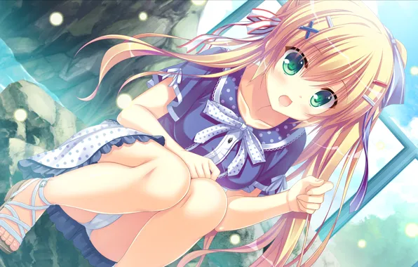 Girl, sexy, lingerie, panties, green eyes, long hair, dress, anime