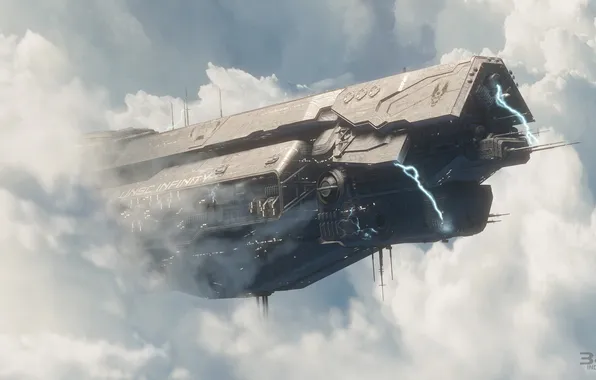 Картинка небо, облака, Halo 4, космоческий корабль, UNSC Infinity