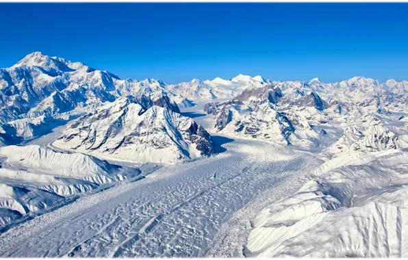 Картинка небо, снег, горы, склоны, вершины, ледник, Гималаи