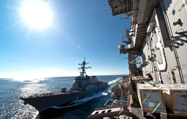 Картинка солнце, океан, корабль, USS John S. McCain (DDG-56), ВМС