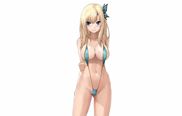 Girl, sexy, cleavage, green eyes, long hair, boobs, anime, beautiful
