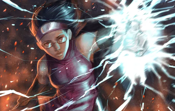 Девушка, naruto, art, chidori, Uchiha Sarada, by milk00001