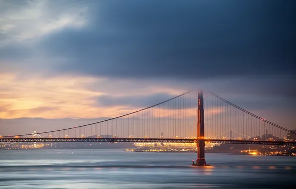 Картинка закат, город, The Golden Gate Bridge