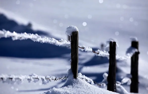 Картинка зима, снег, природа, забор, nature, winter, snow, fence