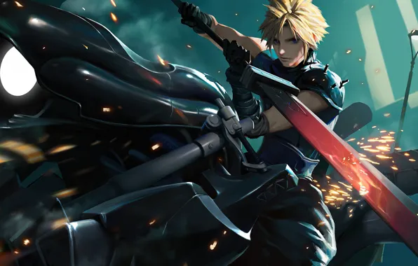 Оружие, меч, мотоцикл, парень, Мечи, Final Fantasy, Cloud Strife