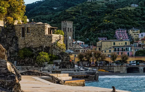 Море, горы, побережье, дома, Италия, Monterosso