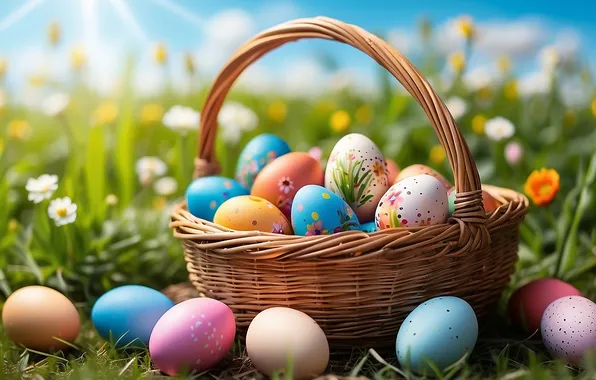 Картинка цветы, яйца, весна, colorful, Пасха, happy, flowers, spring