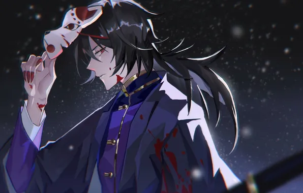 Снег, кровь, маска, Kimetsu no Yaiba, Giyuu Tomioka, Yaotu013