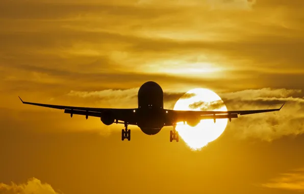 Закат, Солнце, Самолёт, Пассажирский, Airbus, A330