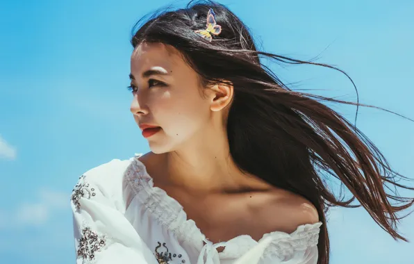 Картинка взгляд, портрет, азиатка, blue sky, look, asian, голубое небо, portrait