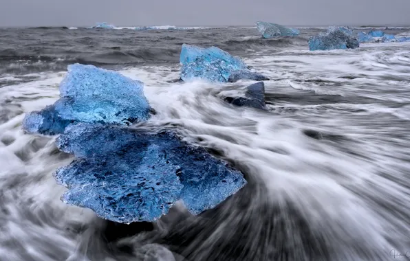 Лед, море, Исландия, глыба