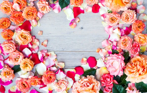 Картинка цветы, сердце, розы, colorful, heart, pink, flowers, romantic
