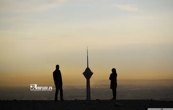 City, dark, tower, sunset, view, capital, persia, boy and girl