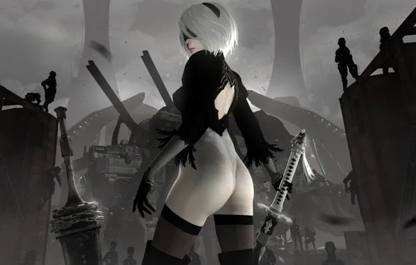 Попа, девушка, киборг, Nier Automata, yorha no.2 type b