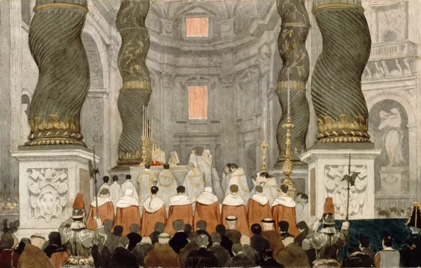 Картинка 1832, Jean Auguste Dominique Ingres, Папская месса, в соборе святого Петра в Риме