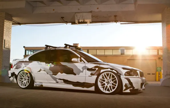 Солнце, машины, BMW, БМВ, камуфляж, бампер, E46, обвес