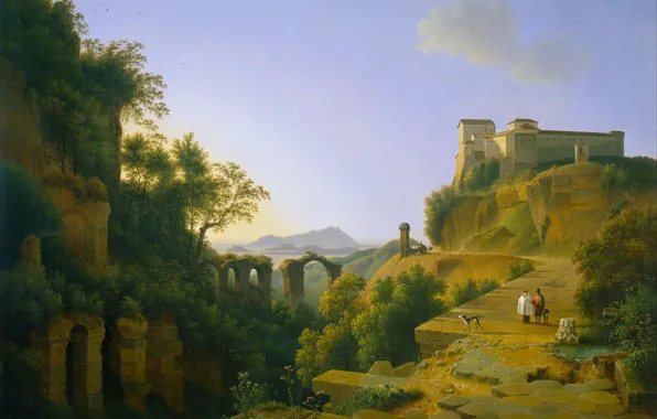 Пейзаж, масло, картина, холст, Йозеф Август Книп, Неаполитанский Залив на Острове Искья