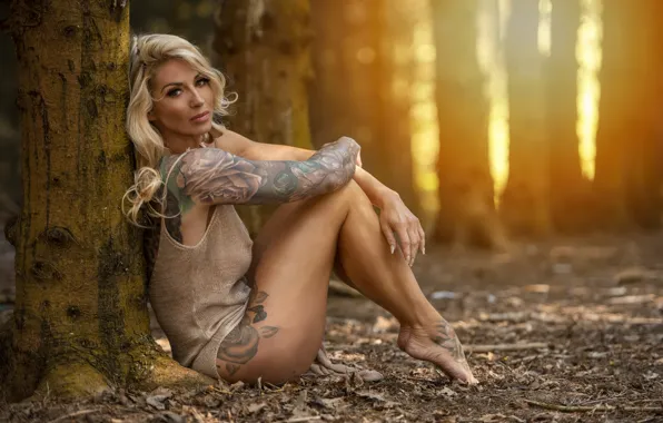 Картинка девушка, природа, поза, Jack Russell