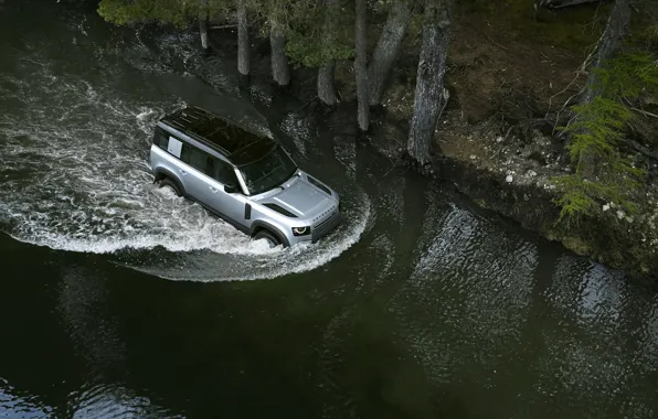Авто, вода, река, Land Rover, Range Rover, Defender, 110