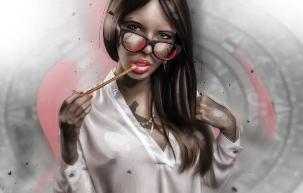 Girl, Art, Glass, Nice, Pencil, Pechen, Teach
