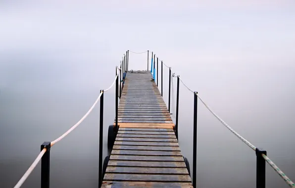 Картинка пейзаж, мост, туман, озеро