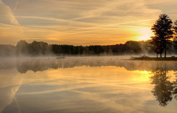 Пейзаж, закат, озеро