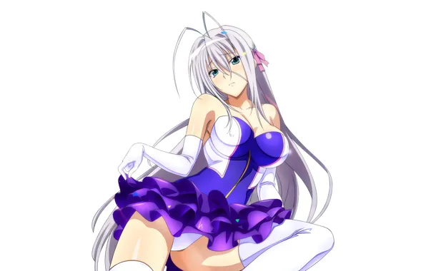 Girl, sexy, lingerie, cleavage, panties, thighhighs, green eyes, long hair