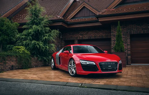 Audi, red, house, garage